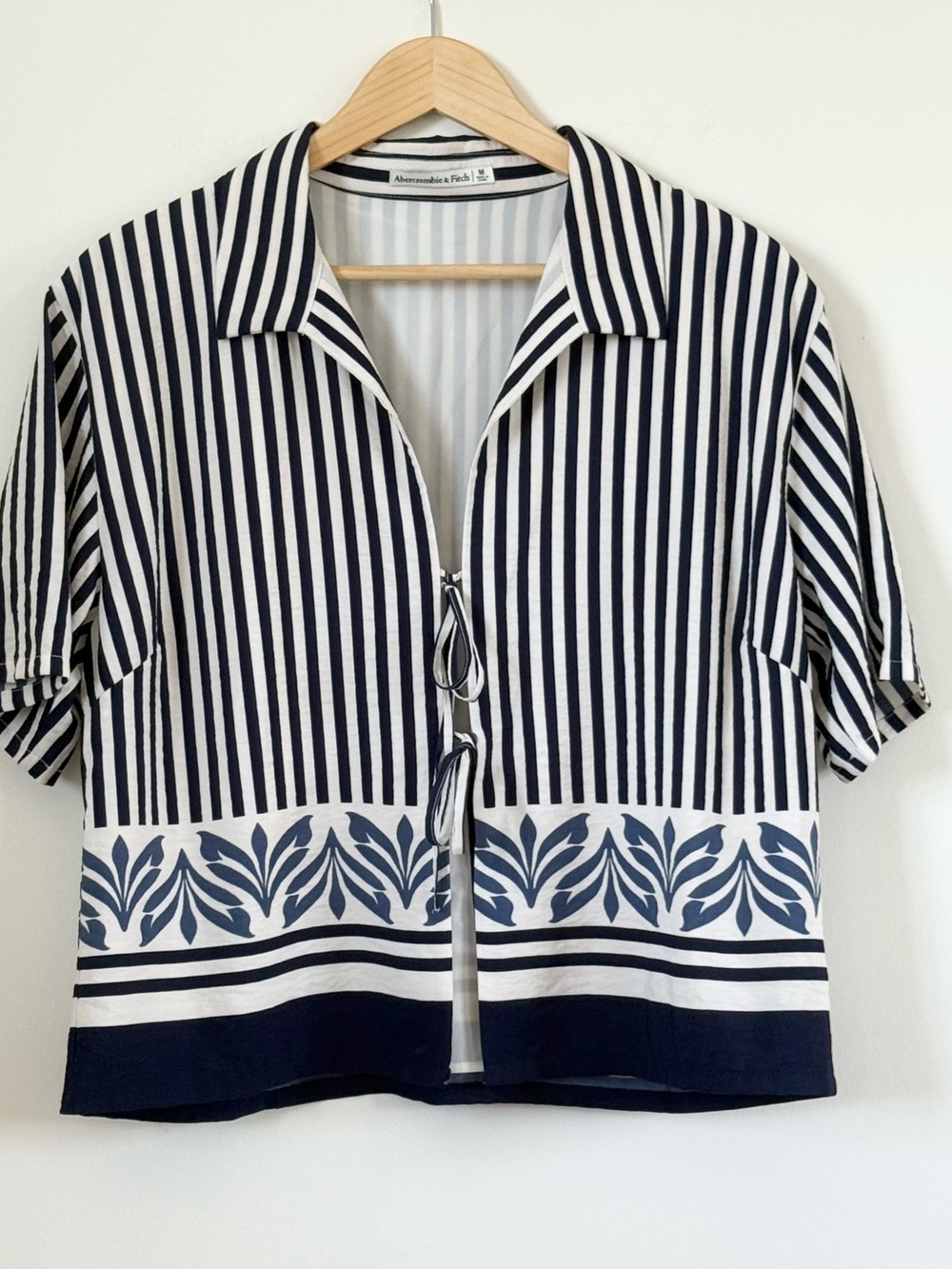 Abercrombie & Fitch Navy and White Striped Tie-Front Blouse